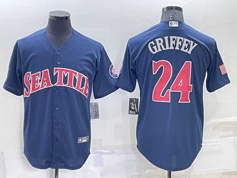 Seattle Mariners #24 Ken Griffey Navy Blue Fashion Stars Stripes Cool Base Independence Day Jersey,We sell and wholesale Seattle Mariners #24 Ken Griffey Navy Blue Fashion Stars Stripes Cool Base Independence Day Jersey on line form chian!